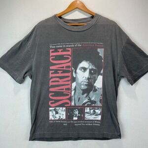 Scarface Tony Montana Graphic Tee Men S Gray Cotton Short Sleeve Movie Shirt